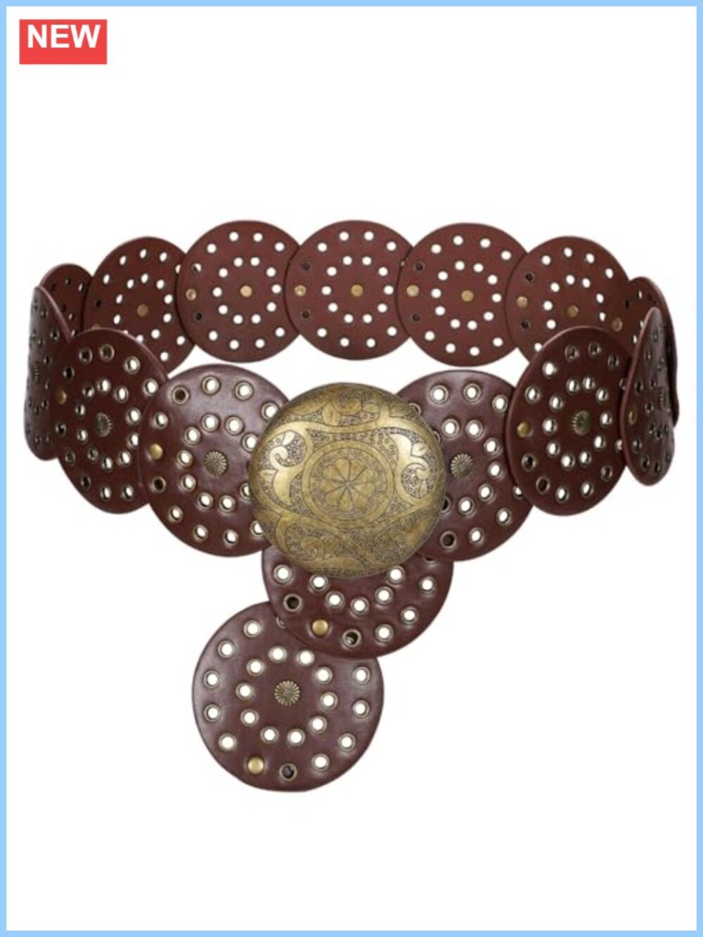 Women Vintage PU Leather Western Disc Belt Adjustable Boho Waist Belt for Dress
